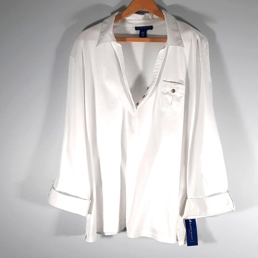 NWT KAREN SCOTT BRIGHT WHITE BLOUSE SZ 3X